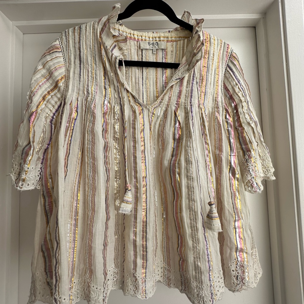 Sea New York Cream Multicolor Striped Blouse